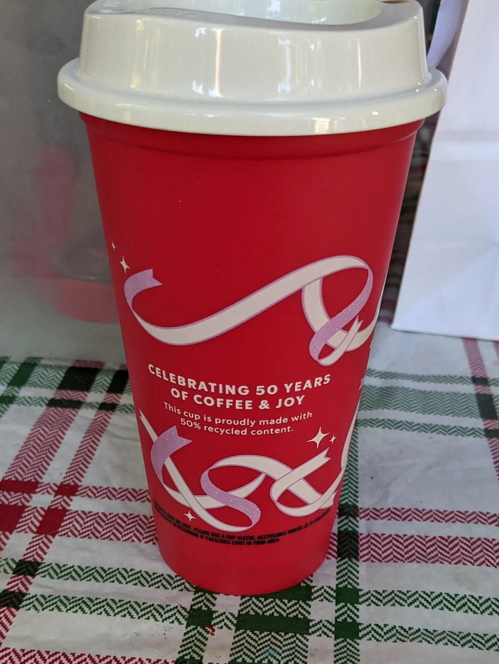 NEW Starbucks Holiday Red Cup 16oz Reusable Tumbler Coffee White Lid Travel
